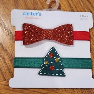 Carter's Glittery Red Bow and Green Tree Infant Headband Set